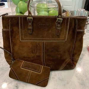 Brown suede leather Coach purse